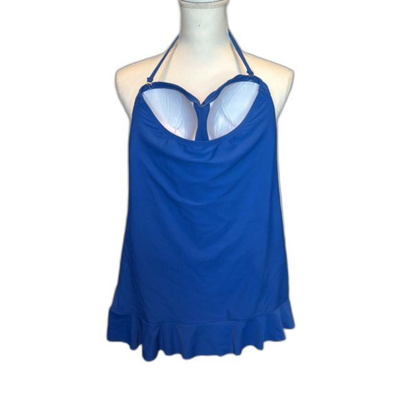 Kenneth Cole Reaction Size 6 Ruffled One Piece Swimsuit Blue Halter Strap - Picture 2 of 8